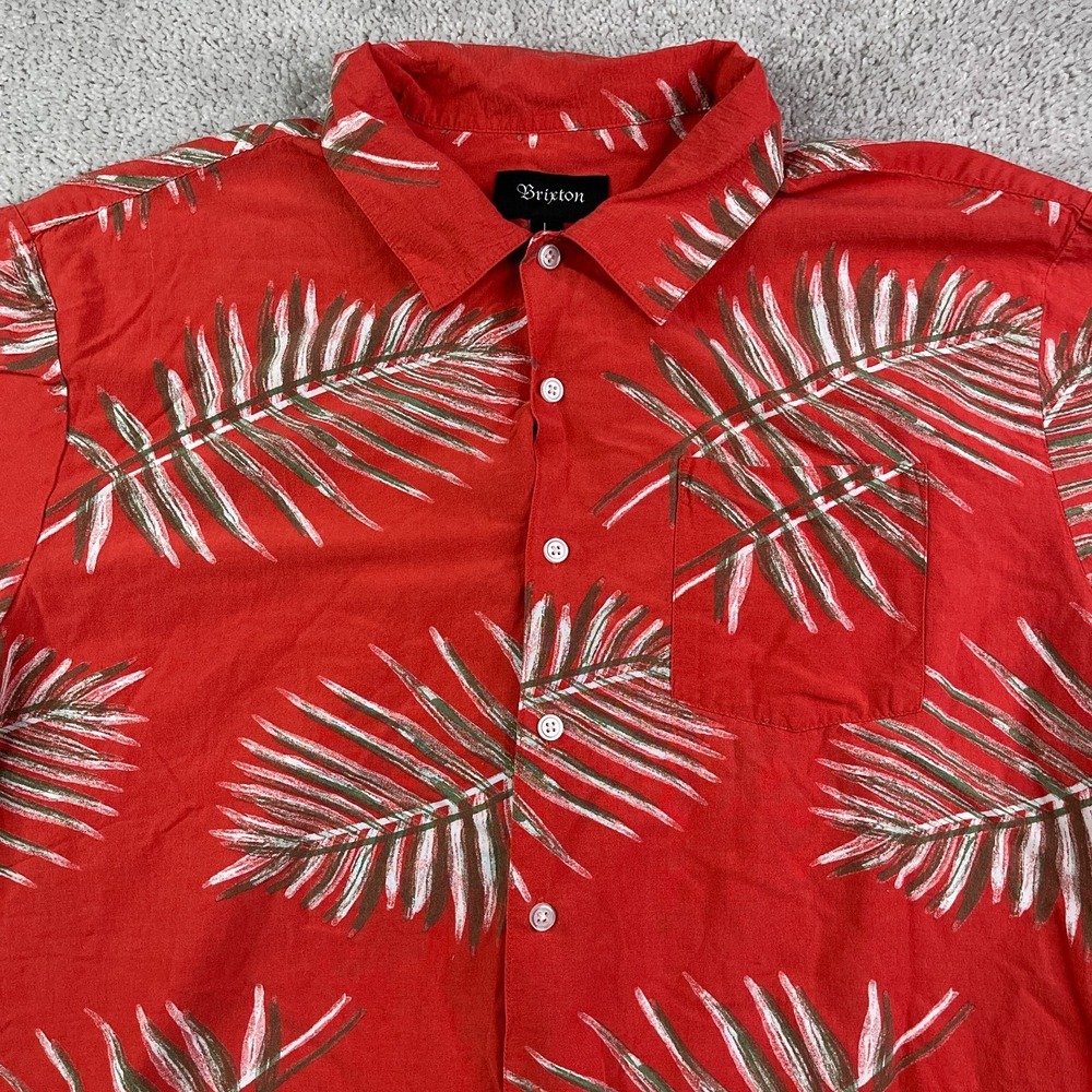 Brixton Shirt Mens‎ Large Red Hawaiian Dad Camp Travel Rayon Button Up
